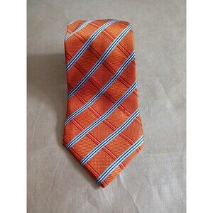Countess Mara Mens Neck Tie 100% Silk Orange & Blue Striped